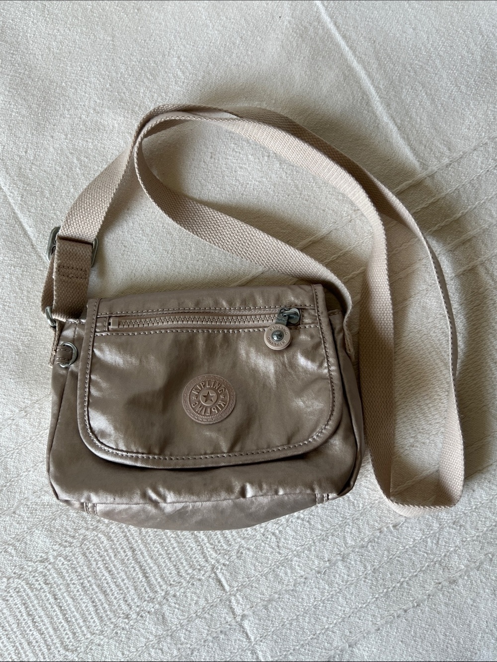 Kipling Metallic Taupe Crossbody Bag with Front Zip Pocket - Picture 8 of 13
